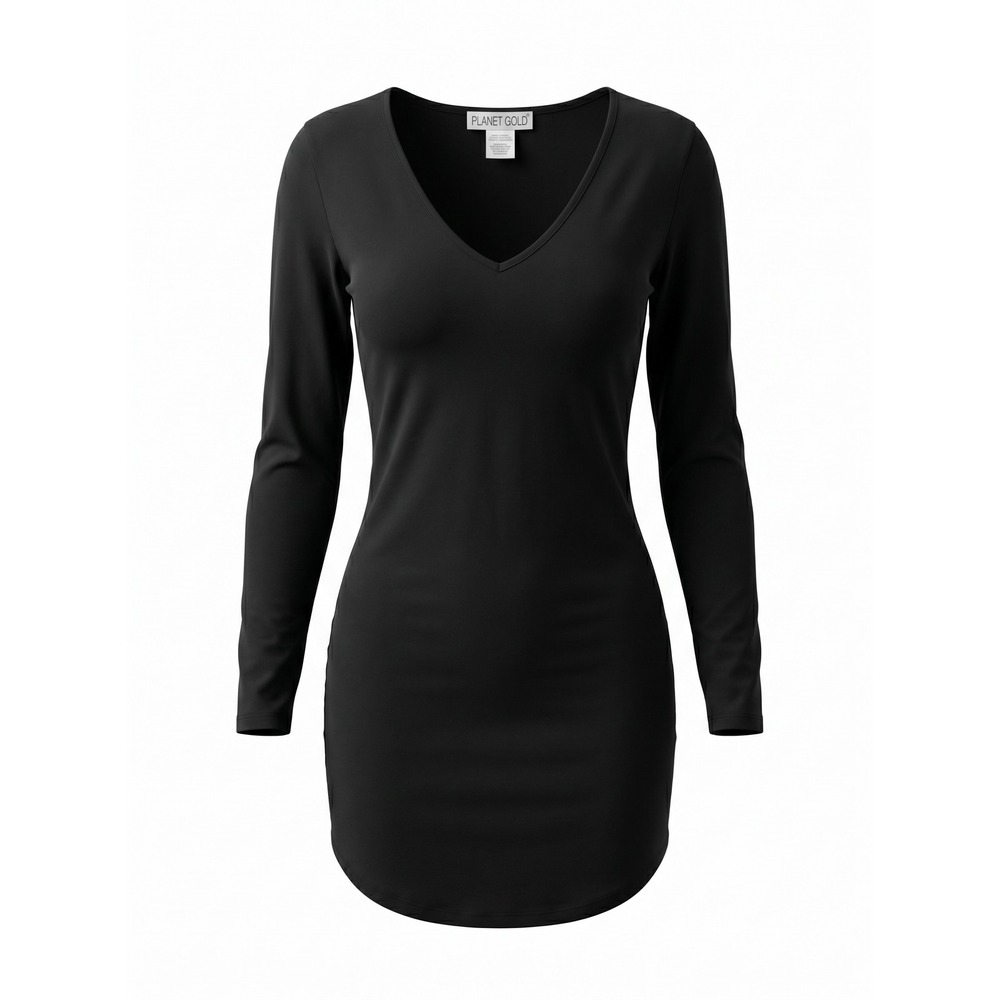 Planet‎ Gold Womens Black V-Neck Long Sleeve Bodycon Mini Dress Small A4JD477